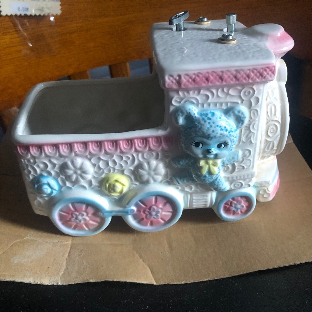 Vintage Relpo ceramic musical ceramic baby train for a plant , baby gift -used